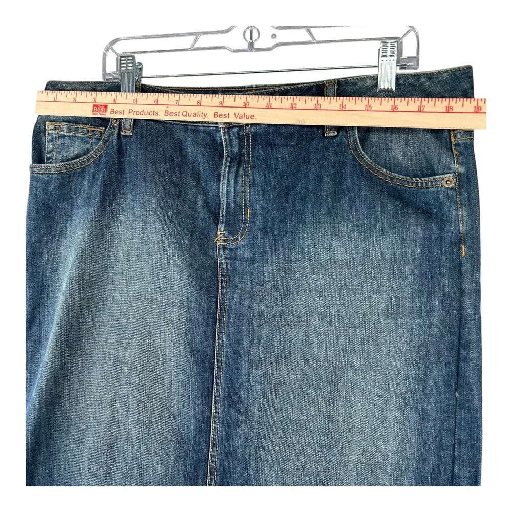 Lands‎ End Straight Denim Above Knee Skirt Y2K Faded Wash Stretch Womens Size 12